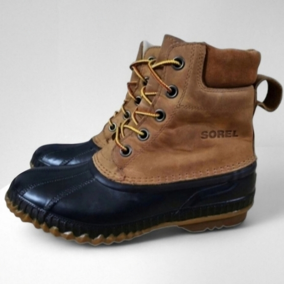 Sorel Cheyanne II Lace Duck Boot Waterproof Mens Chipmunk Brown Leather Size 8 - Picture 1 of 15